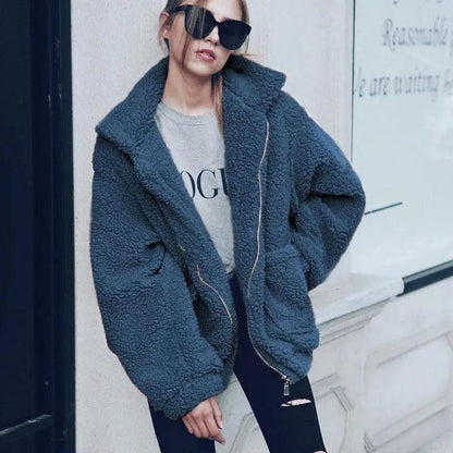 Durable Autumn Winter Faux Fur Coat For Women Casual Warm Soft Zipper Fur Jacket Plush Overcoat Pocket Plus Size Teddy Coat For Female